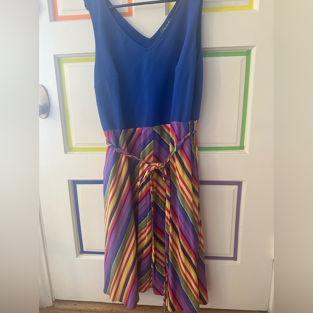 Blue rainbow belted dress